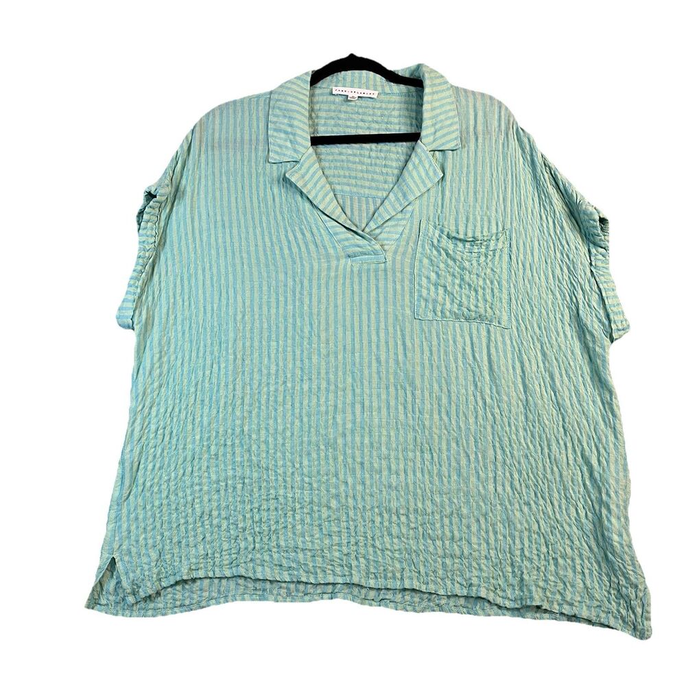 Jane + Delancey Green Blue Striped V Neck Cap Sleeve Muslim Cotton Top Size XL